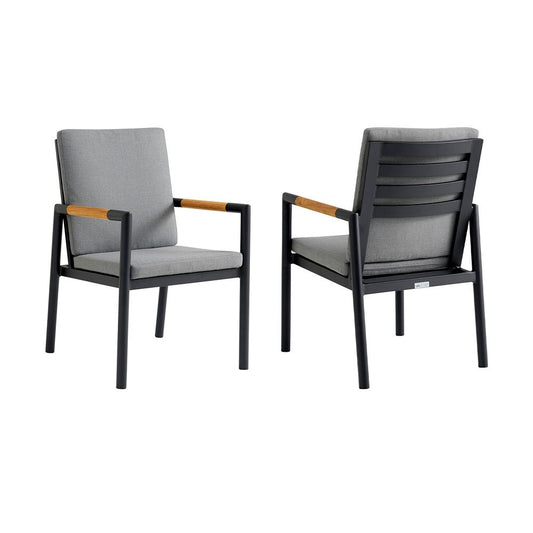 Armen Living - Crown Black Aluminum and Teak Outdoor Dining Chair with Dark Gray Fabric - (Set of 2) - LCCRCHBL veiw 1