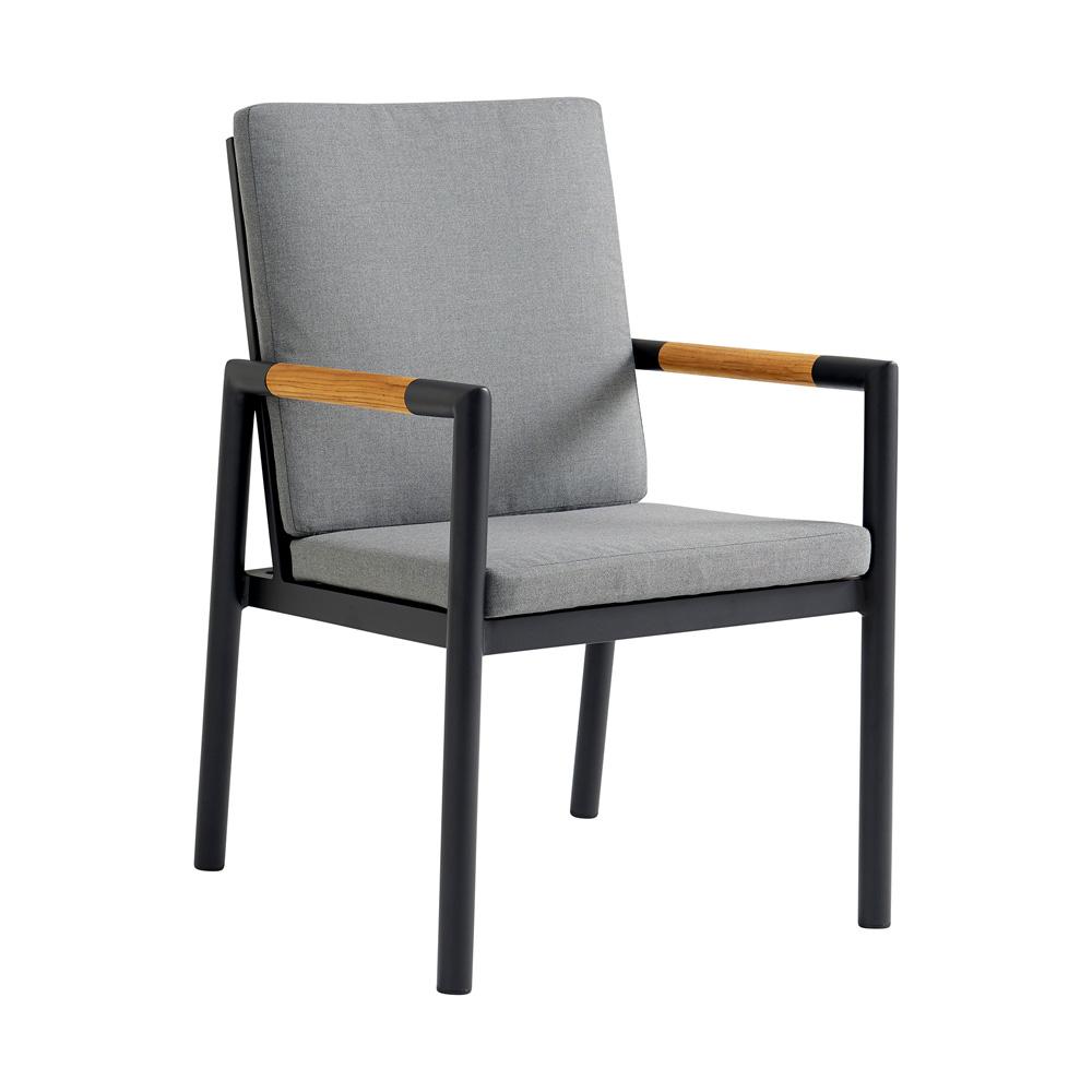 Armen Living - Crown Black Aluminum and Teak Outdoor Dining Chair with Dark Gray Fabric - (Set of 2) - LCCRCHBL veiw 2