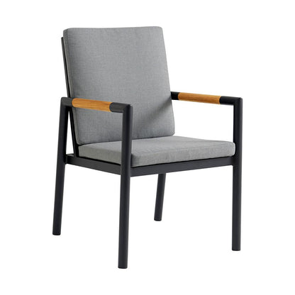 Armen Living - Crown Black Aluminum and Teak Outdoor Dining Chair with Dark Gray Fabric - (Set of 2) - LCCRCHBL veiw 2