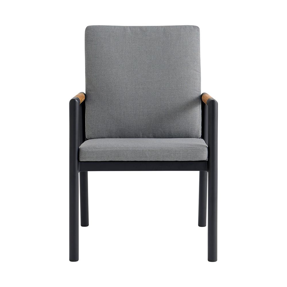 Armen Living - Crown Black Aluminum and Teak Outdoor Dining Chair with Dark Gray Fabric - (Set of 2) - LCCRCHBL veiw 3