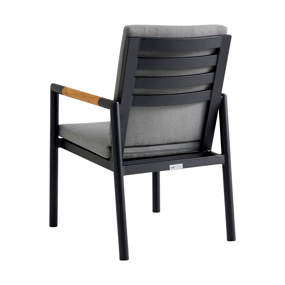 Armen Living - Crown Black Aluminum and Teak Outdoor Dining Chair with Dark Gray Fabric - (Set of 2) - LCCRCHBL veiw 4