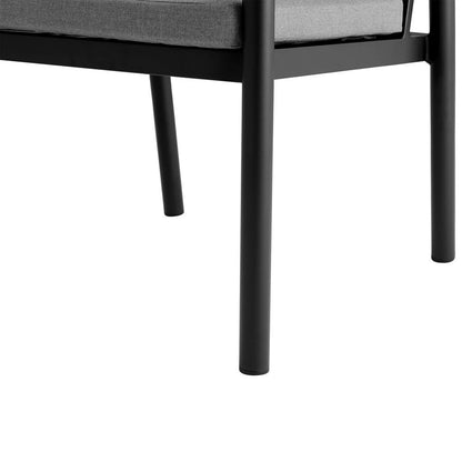 Armen Living - Crown Black Aluminum and Teak Outdoor Dining Chair with Dark Gray Fabric - (Set of 2) - LCCRCHBL veiw 5