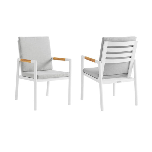 Armen Living - Crown White Aluminum and Teak Outdoor Dining Chair with Light Gray Fabric - (Set of 2) - LCCRCHWH veiw 1