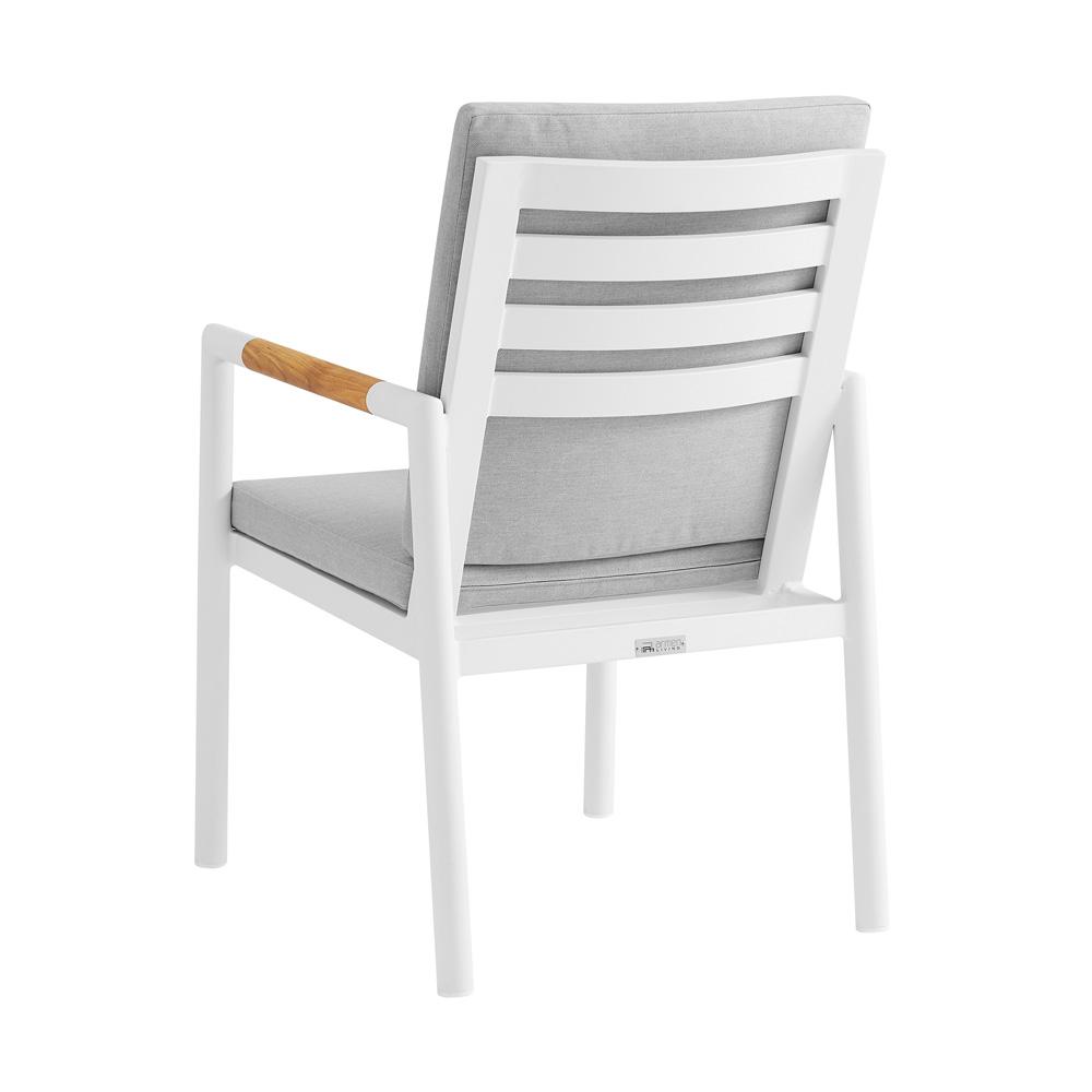 Armen Living - Crown White Aluminum and Teak Outdoor Dining Chair with Light Gray Fabric - (Set of 2) - LCCRCHWH veiw 4