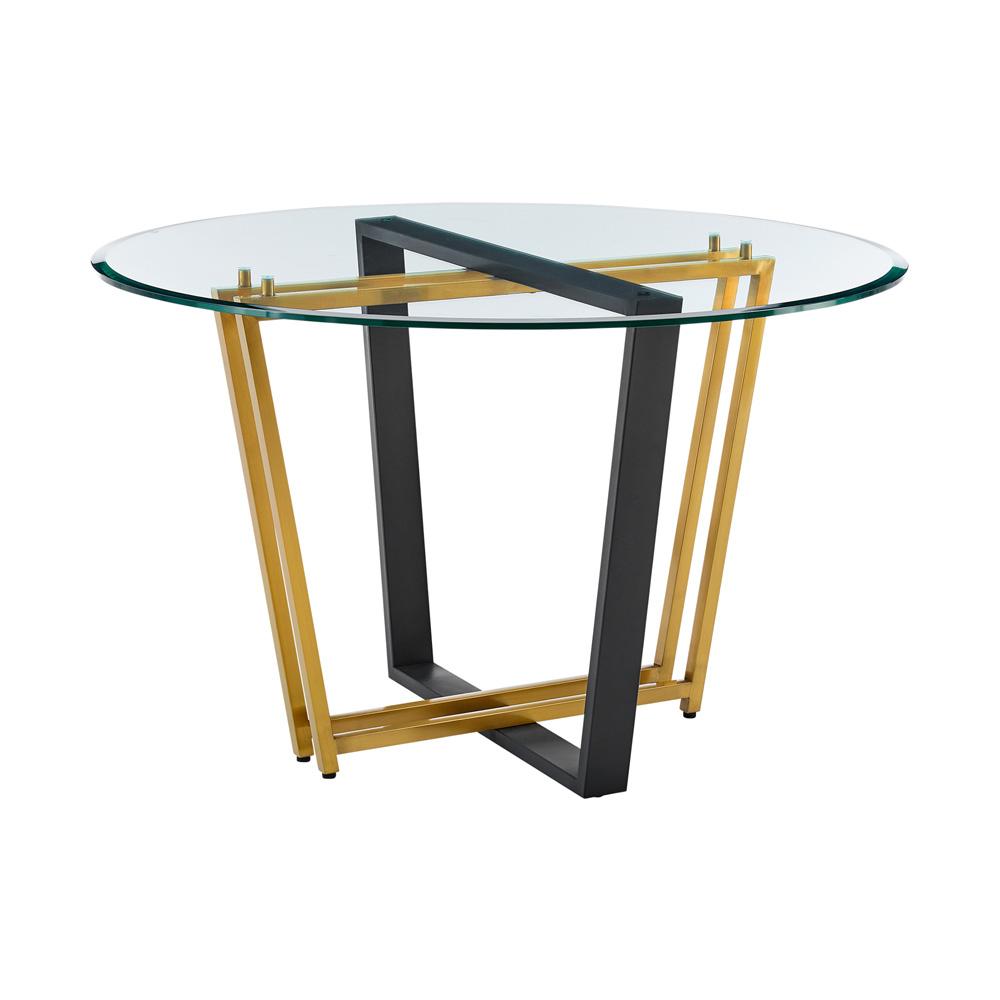 Armen Living - Devi 48in Round Dining Table in Gold Stainless Steel and Black Iron Base with Glass Tabletop - LCDEDIBGLBLK veiw 1