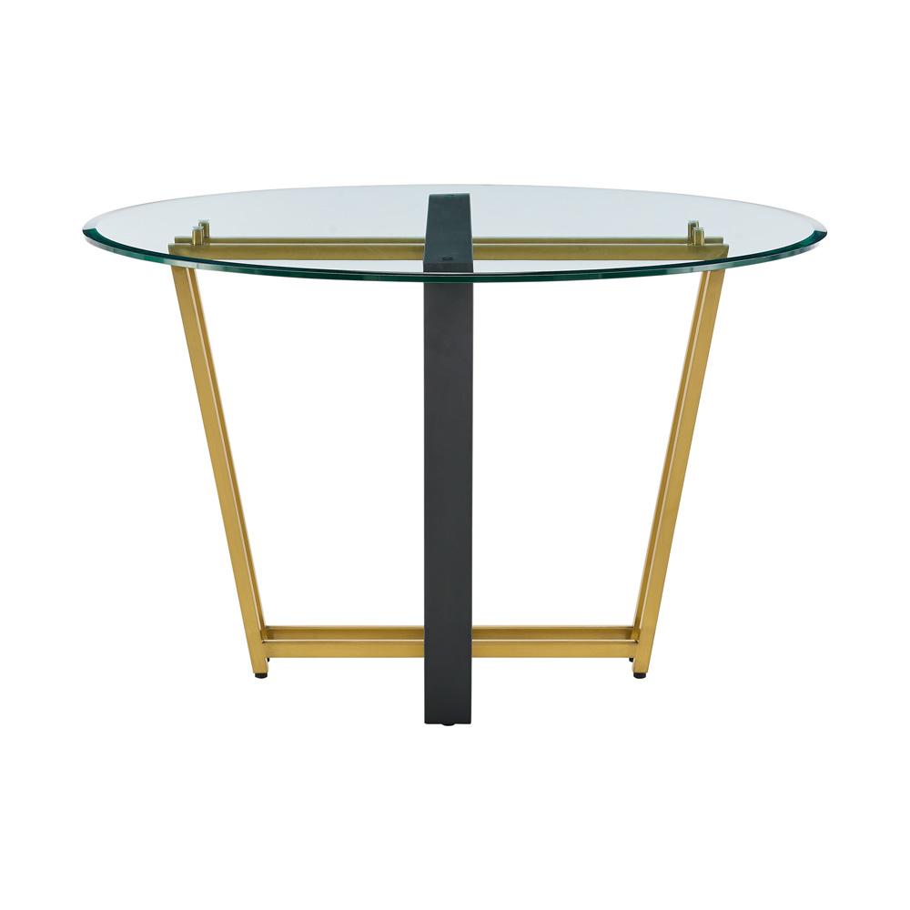 Armen Living - Devi 48in Round Dining Table in Gold Stainless Steel and Black Iron Base with Glass Tabletop - LCDEDIBGLBLK veiw 2