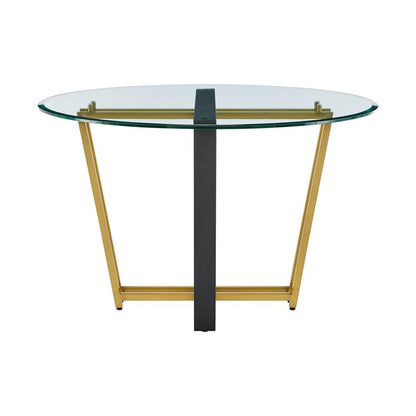 Armen Living - Devi 48in Round Dining Table in Gold Stainless Steel and Black Iron Base with Glass Tabletop - LCDEDIBGLBLK veiw 2