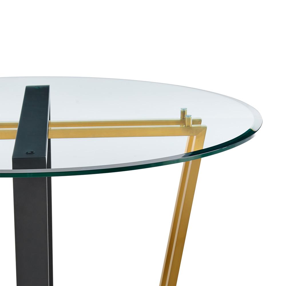 Armen Living - Devi 48in Round Dining Table in Gold Stainless Steel and Black Iron Base with Glass Tabletop - LCDEDIBGLBLK veiw 3