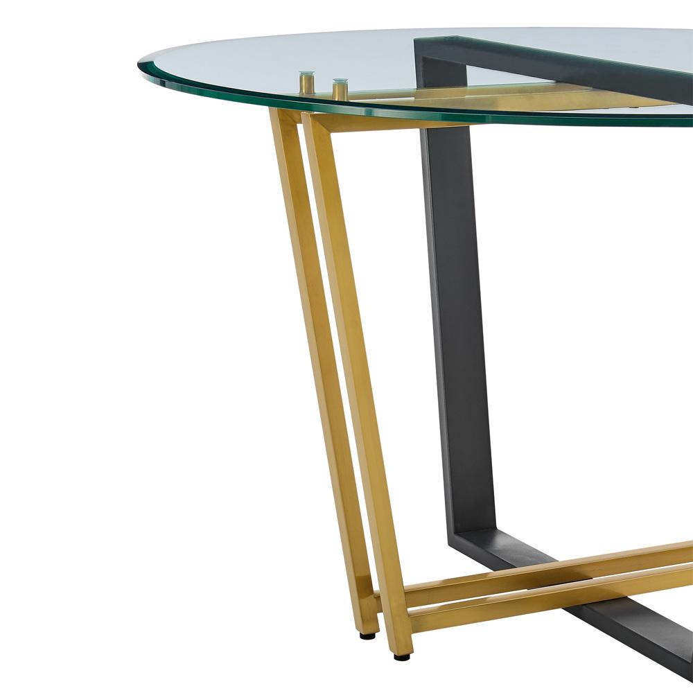 Armen Living - Devi 48in Round Dining Table in Gold Stainless Steel and Black Iron Base with Glass Tabletop - LCDEDIBGLBLK veiw 4