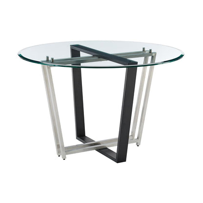 Armen Living - Devi 48in Round Dining Table in Brushed Stainless Steel and Black Iron Base with Glass Tabletop - LCDEDIBSBLK veiw 1
