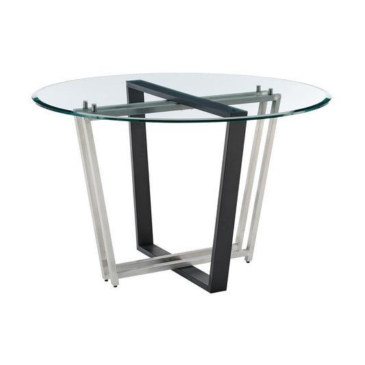 Armen Living - Devi 48in Round Dining Table in Brushed Stainless Steel and Black Iron Base with Glass Tabletop - LCDEDIBSBLK veiw 1