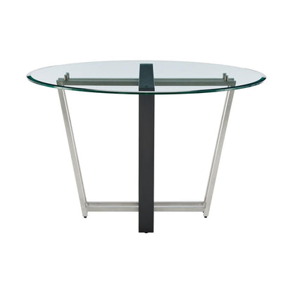 Armen Living - Devi 48in Round Dining Table in Brushed Stainless Steel and Black Iron Base with Glass Tabletop - LCDEDIBSBLK veiw 2