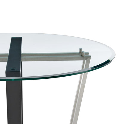 Armen Living - Devi 48in Round Dining Table in Brushed Stainless Steel and Black Iron Base with Glass Tabletop - LCDEDIBSBLK veiw 3