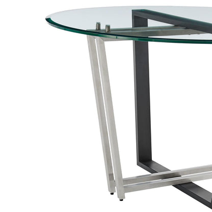 Armen Living - Devi 48in Round Dining Table in Brushed Stainless Steel and Black Iron Base with Glass Tabletop - LCDEDIBSBLK veiw 4