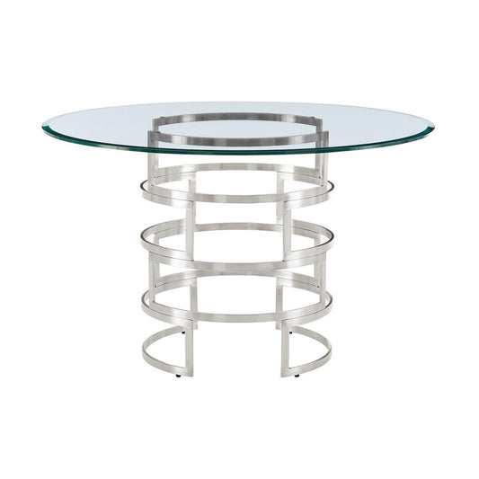 Armen Living - Diaz Contemporary 48in Round Dining Table with Brushed Stainless Steel Base and Glass Tabletop - LCDIDIBS veiw 1