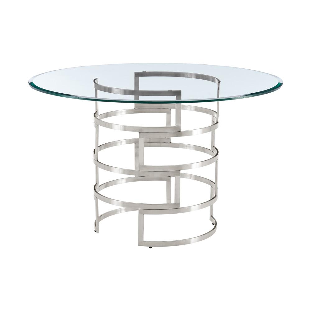 Armen Living - Diaz Contemporary 48in Round Dining Table with Brushed Stainless Steel Base and Glass Tabletop - LCDIDIBS veiw 2
