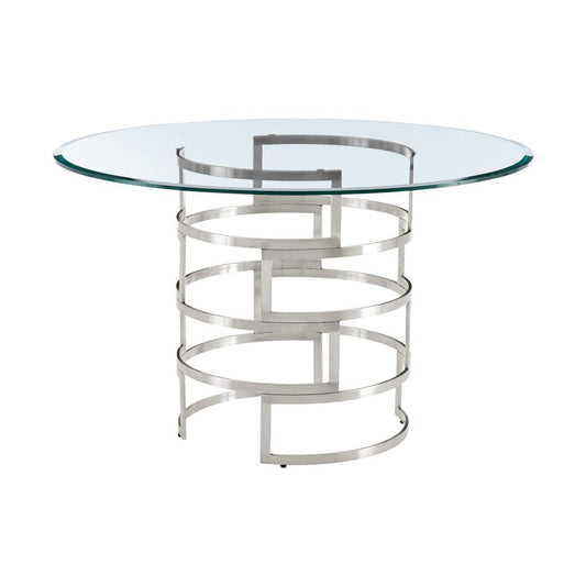Armen Living - Diaz Contemporary 48in Round Dining Table with Brushed Stainless Steel Base and Glass Tabletop - LCDIDIBS veiw 2
