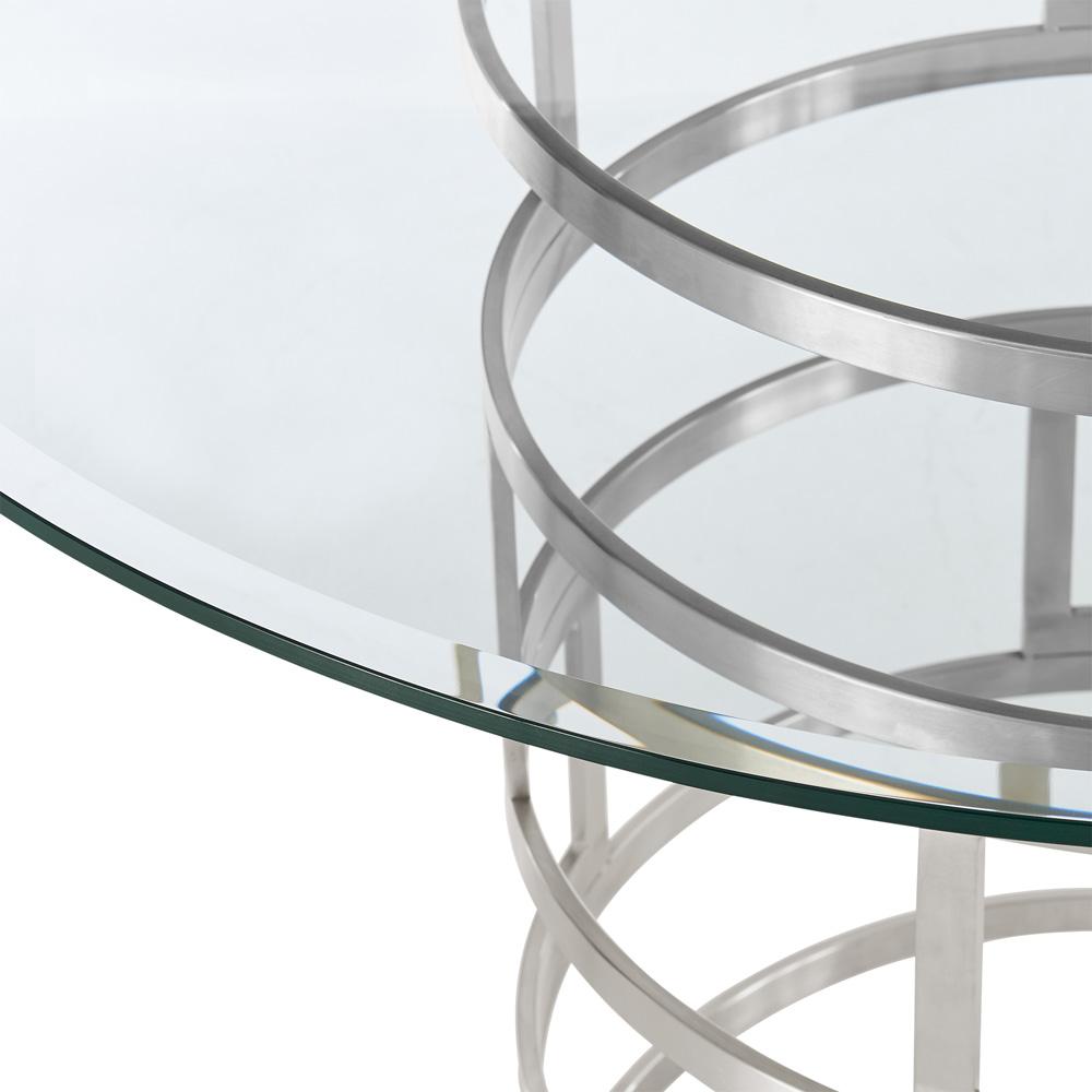 Armen Living - Diaz Contemporary 48in Round Dining Table with Brushed Stainless Steel Base and Glass Tabletop - LCDIDIBS veiw 4