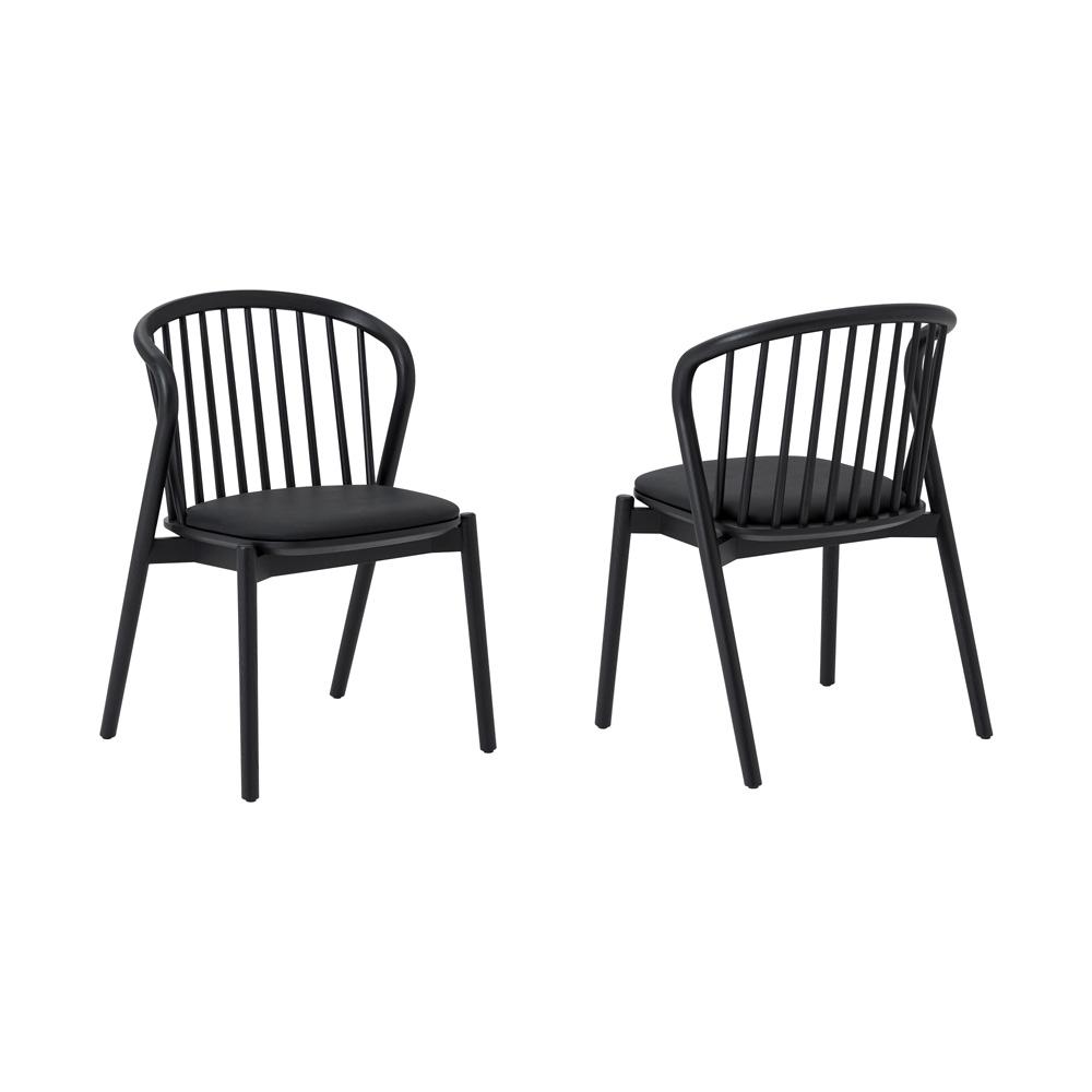 Armen Living Echo Black Oak Wood and Faux Leather Dining Chairs - Thumbnail 5