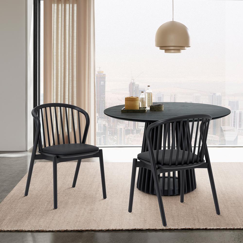 Armen Living Echo Black Oak Wood and Faux Leather Dining Chairs - Thumbnail 2