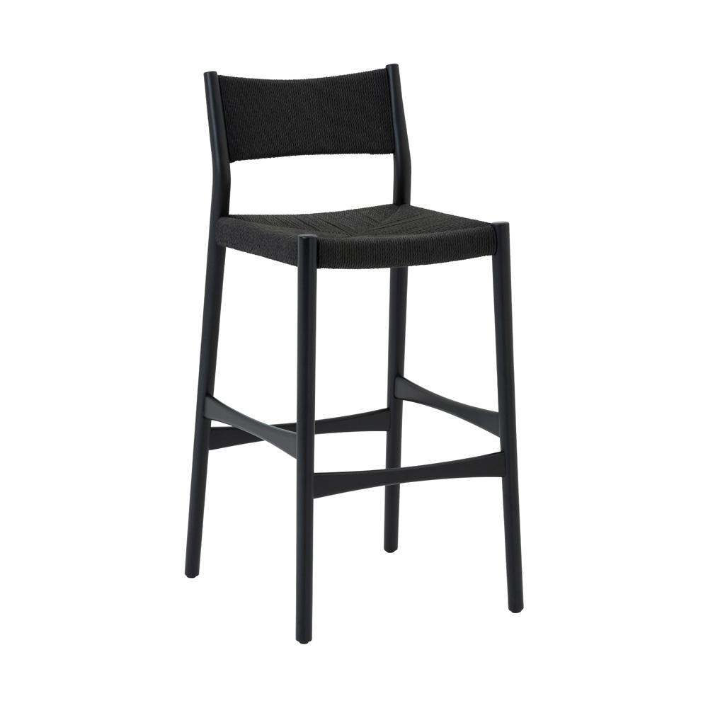 Armen Living Erie Black Woven Paper Cord and Wood Bar Stool - Thumbnail 4