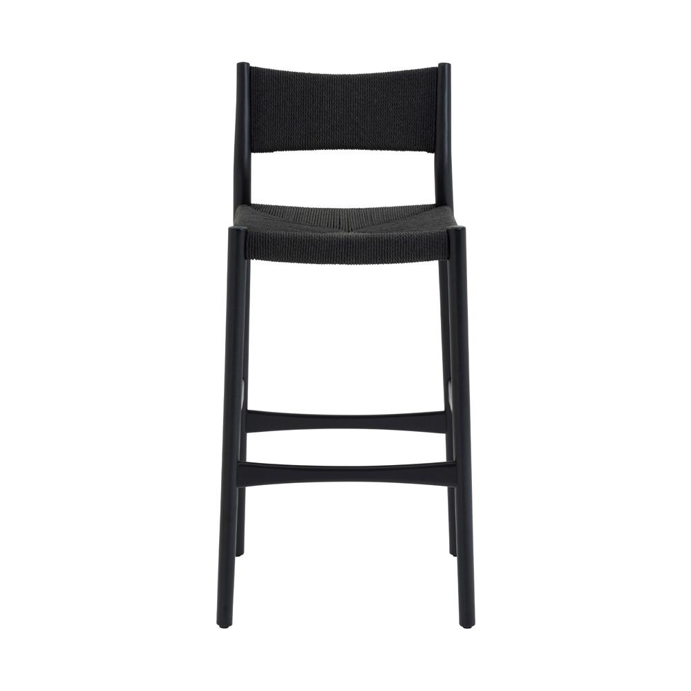 Armen Living Erie Black Woven Paper Cord and Wood Bar Stool - Thumbnail 2