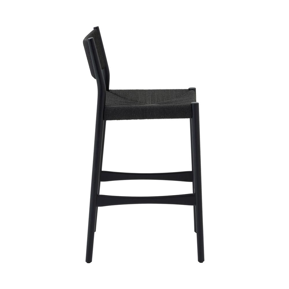 Armen Living Erie Black Woven Paper Cord and Wood Bar Stool - Thumbnail 3