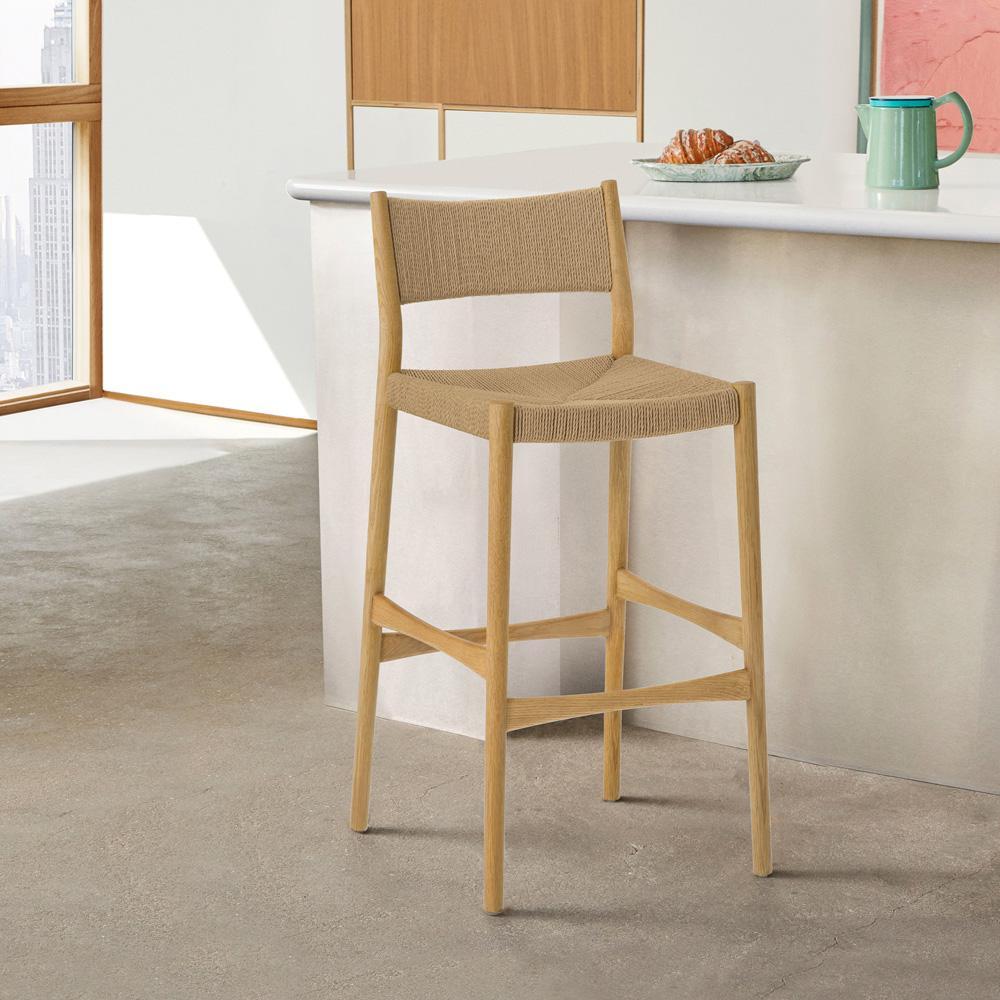 Armen Living - Erie Woven Paper Cord and Oak Wood Bar Stool - LCERBANAT30 veiw 7