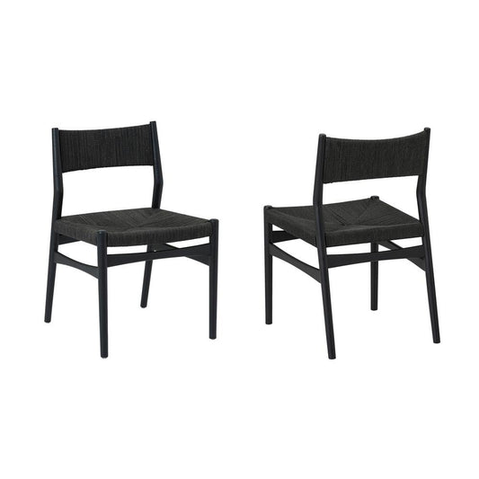 Armen Living - Erie Black Woven Paper Cord and Wood Dining Chairs - (Set of 2) - LCERSIBLK veiw 1