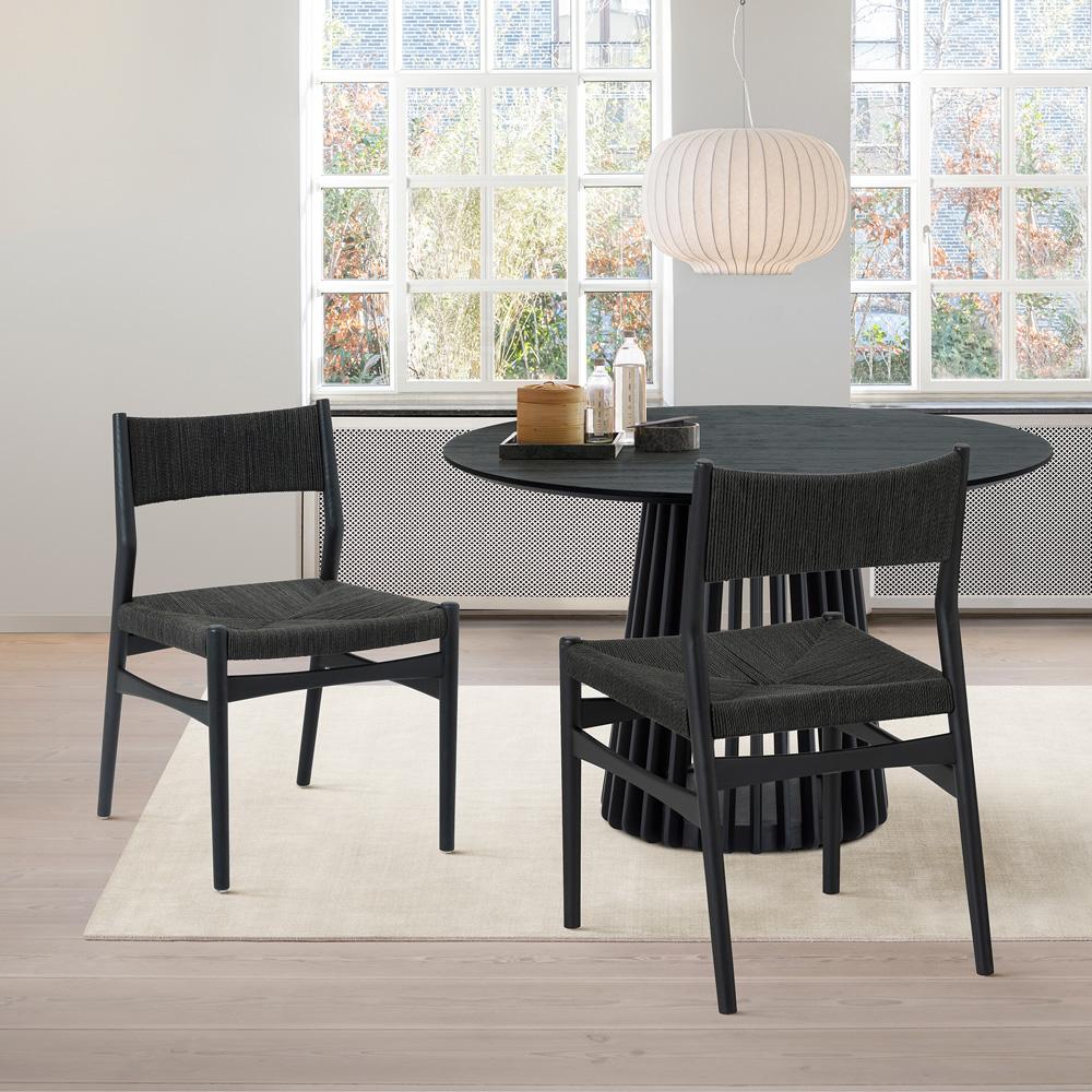 Armen Living - Erie Black Woven Paper Cord and Wood Dining Chairs - (Set of 2) - LCERSIBLK veiw 7