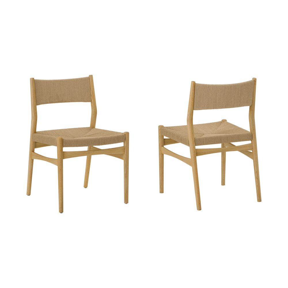 Armen Living Erie Woven Paper Cord and Oak Wood Dining Chairs - Thumbnail 4