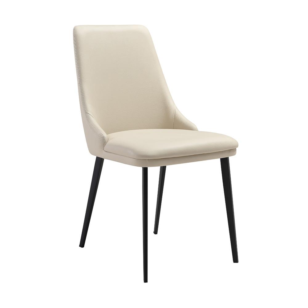 Armen Living Genesis Upholstered Dining Chair in Beige Faux Leather with Black Metal Legs