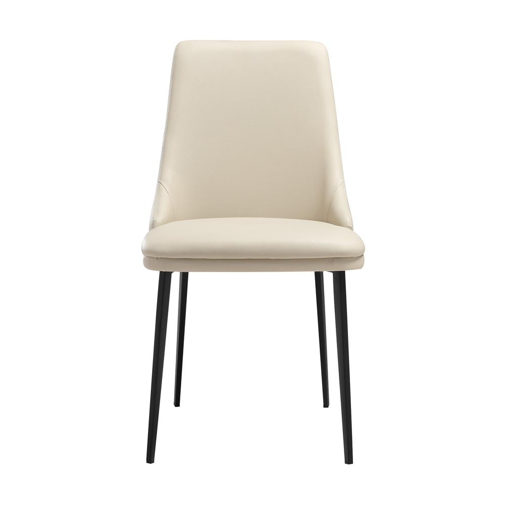Armen Living Genesis Upholstered Dining Chair in Beige Faux Leather with Black Metal Legs - Thumbnail 2