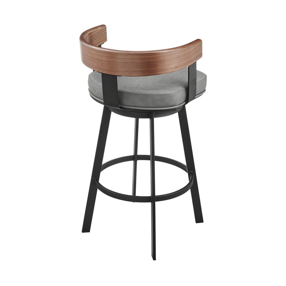 Armen Living - Idris 26in Swivel Counter Stool in Black Iron with Walnut Finish and Vintage Gray Faux Leather - LCIDBAGRYWA26 veiw 3