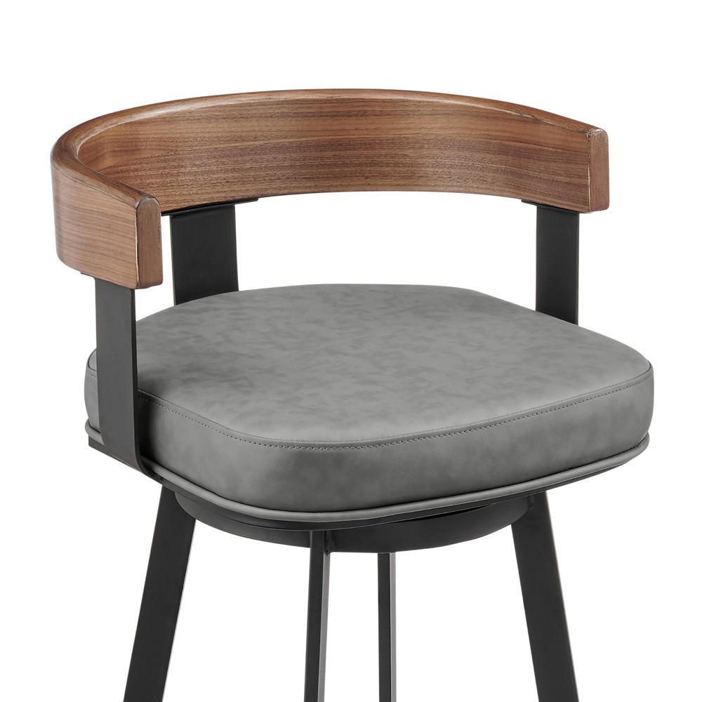 Armen Living - Idris 26in Swivel Counter Stool in Black Iron with Walnut Finish and Vintage Gray Faux Leather - LCIDBAGRYWA26 veiw 4