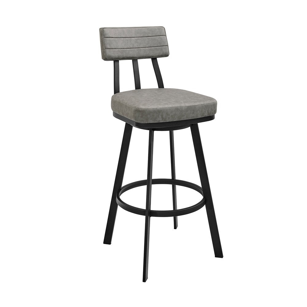 Armen Living - Jinab Swivel Bar Stool in Black Metal with Gray Faux Leather - 840254335233 veiw 1
