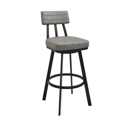 Armen Living - Jinab Swivel Bar Stool in Black Metal with Gray Faux Leather - 840254335233 veiw 1