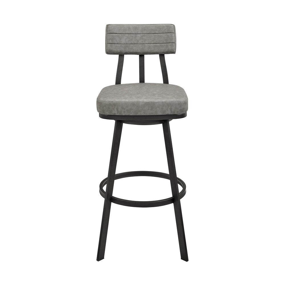 Armen Living - Jinab Swivel Bar Stool in Black Metal with Gray Faux Leather - 840254335233 veiw 2