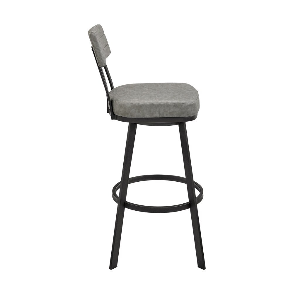 Armen Living - Jinab Swivel Bar Stool in Black Metal with Gray Faux Leather - 840254335233 veiw 3