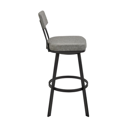 Armen Living - Jinab Swivel Bar Stool in Black Metal with Gray Faux Leather - 840254335233 veiw 3