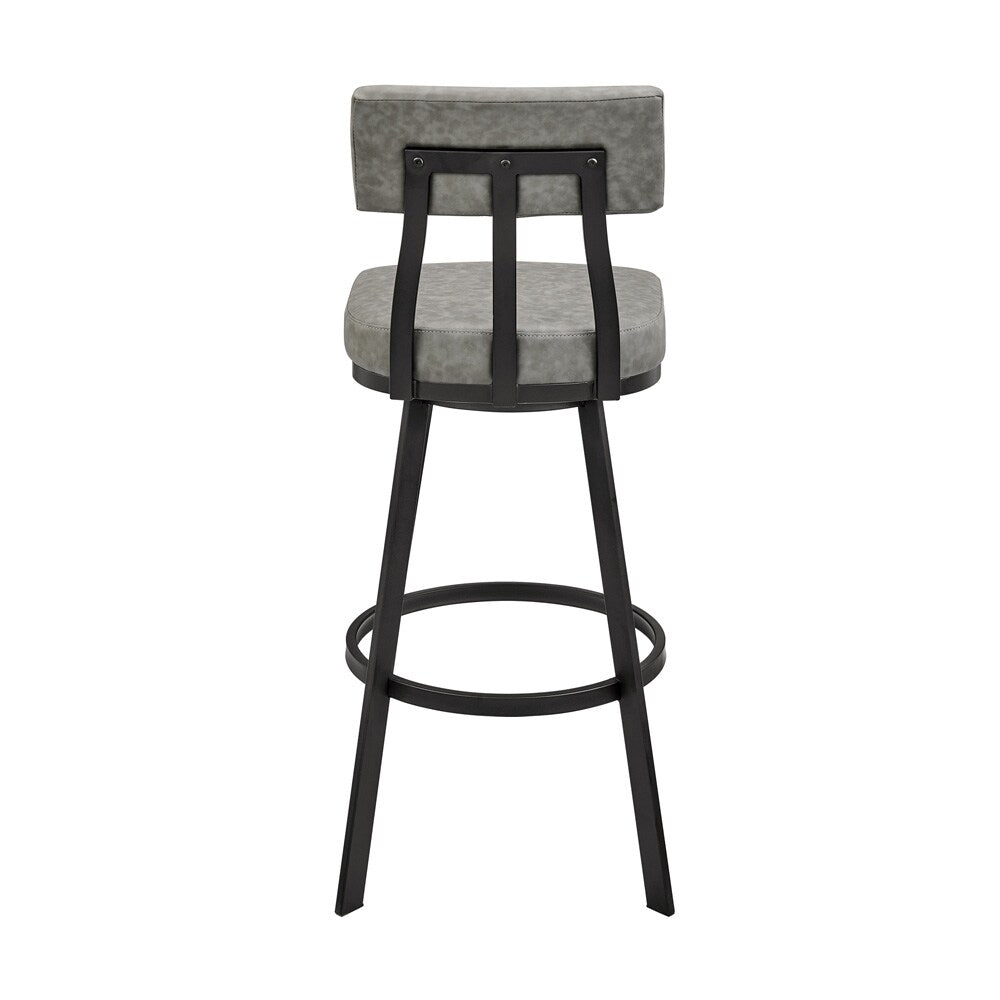 Armen Living - Jinab Swivel Bar Stool in Black Metal with Gray Faux Leather - 840254335233 veiw 4