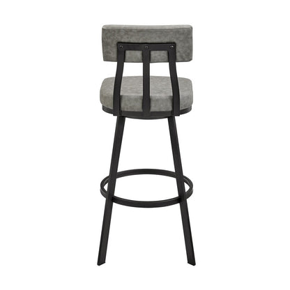 Armen Living - Jinab Swivel Bar Stool in Black Metal with Gray Faux Leather - 840254335233 veiw 4