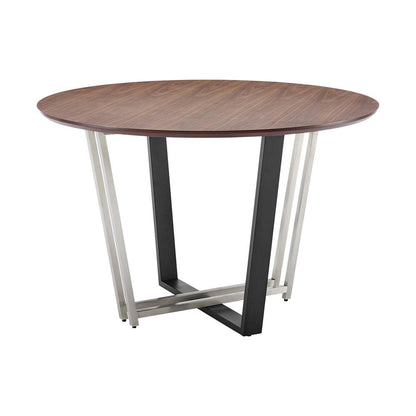 Armen Living - Joana 48in Round Dining Table in Brushed Stainless Steel and Black Iron Base with Walnut Tabletop - LCJODIWALBLK veiw 1