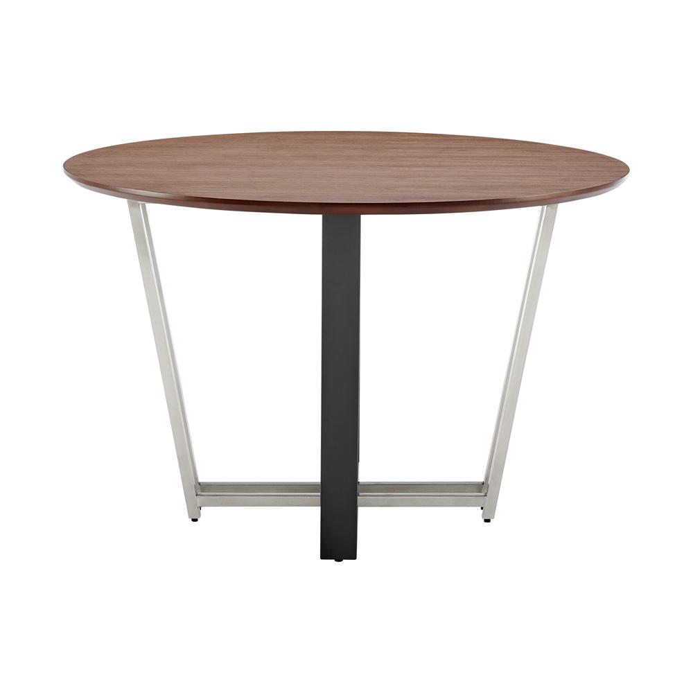 Armen Living - Joana 48in Round Dining Table in Brushed Stainless Steel and Black Iron Base with Walnut Tabletop - LCJODIWALBLK veiw 2