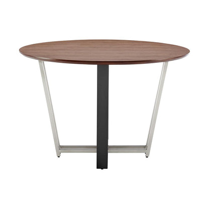 Armen Living - Joana 48in Round Dining Table in Brushed Stainless Steel and Black Iron Base with Walnut Tabletop - LCJODIWALBLK veiw 2