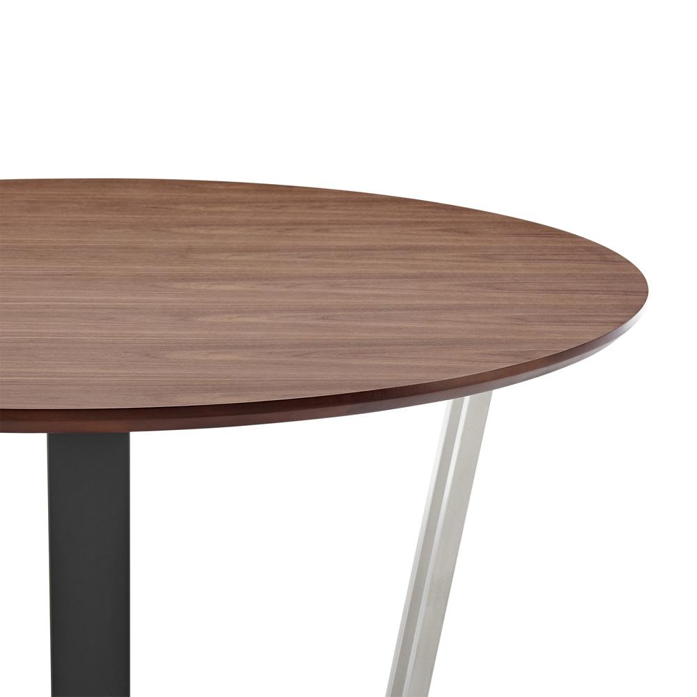 Armen Living - Joana 48in Round Dining Table in Brushed Stainless Steel and Black Iron Base with Walnut Tabletop - LCJODIWALBLK veiw 3
