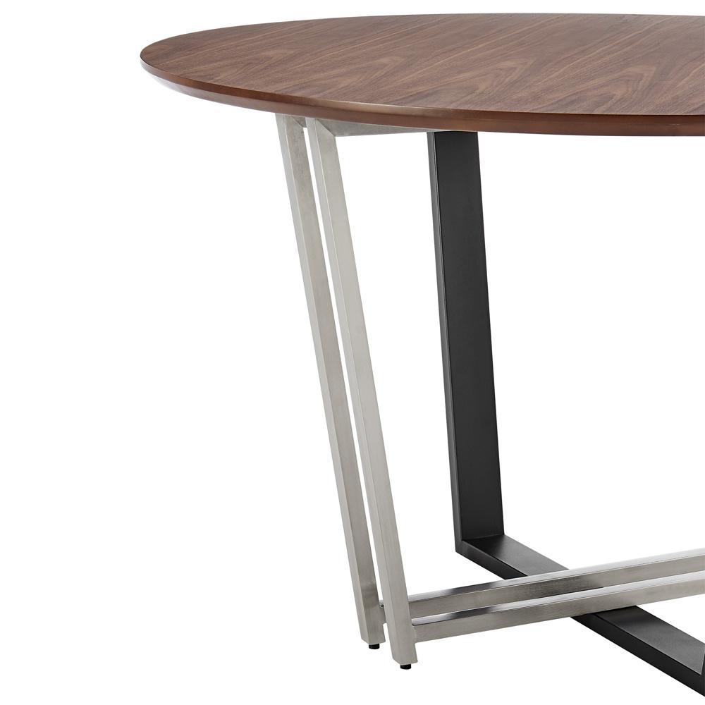 Armen Living - Joana 48in Round Dining Table in Brushed Stainless Steel and Black Iron Base with Walnut Tabletop - LCJODIWALBLK veiw 4