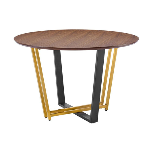 Armen Living - Joana 48in Round Dining Table in Gold Stainless Steel and Black Iron Base with Walnut Tabletop - LCJODIWALBGL veiw 1