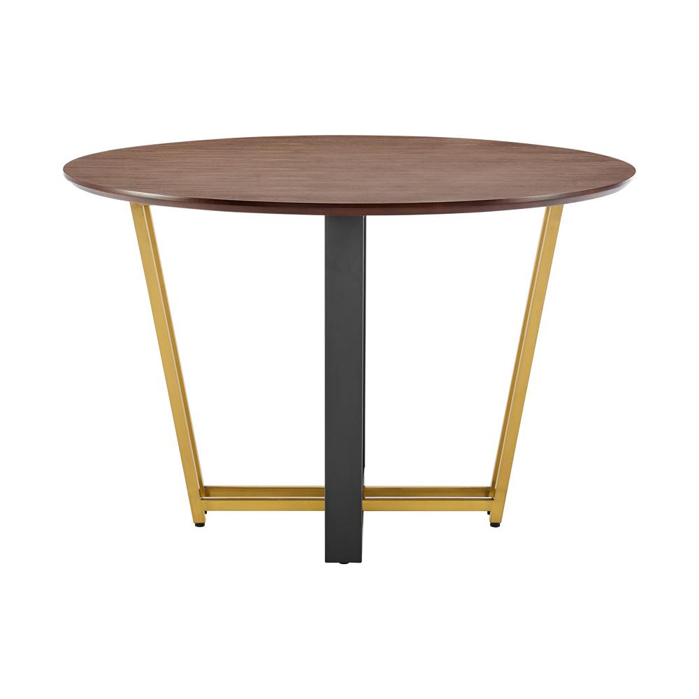 Armen Living - Joana 48in Round Dining Table in Gold Stainless Steel and Black Iron Base with Walnut Tabletop - LCJODIWALBGL veiw 2