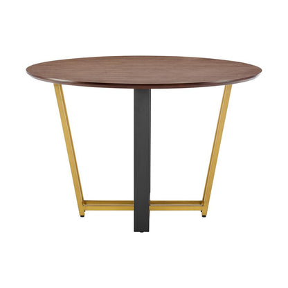 Armen Living - Joana 48in Round Dining Table in Gold Stainless Steel and Black Iron Base with Walnut Tabletop - LCJODIWALBGL veiw 2